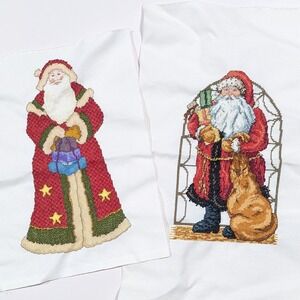 Christmas Old World Santa Completed Cross Stitch Canvas Lot of 2 Ready to Frame